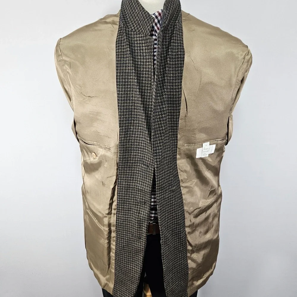 VTG RBM Men's Sport Coat Blazer Three Button Brown Houndstooth Lambs Wool 42R